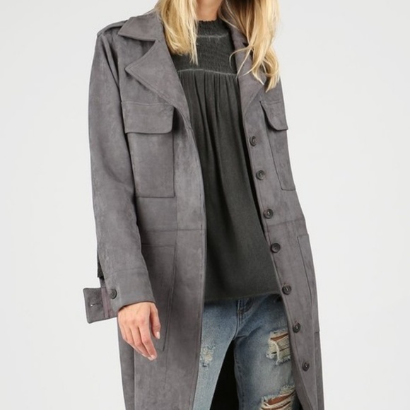 NWT POL faux SUEDE JACKET charcoal trench DUSTER WESTERN bohemian COAT SM MD LG - Picture 6 of 7